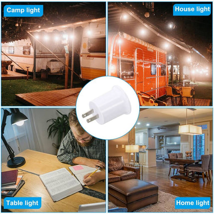 Outlet to Lamp Socket Adapter, AC US Plug to Screw-in Light Bulb, White