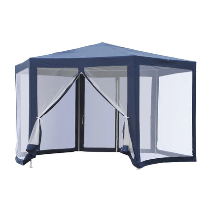13x13FT Hexagon Gazebo Party Tent Mesh Screen Garden Backyard Blue Canopy