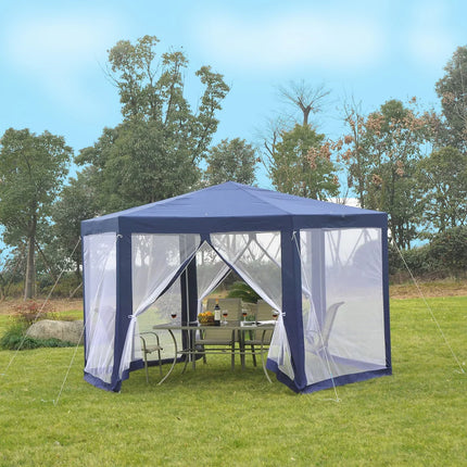 13x13FT Hexagon Gazebo Party Tent Mesh Screen Garden Backyard Blue Canopy