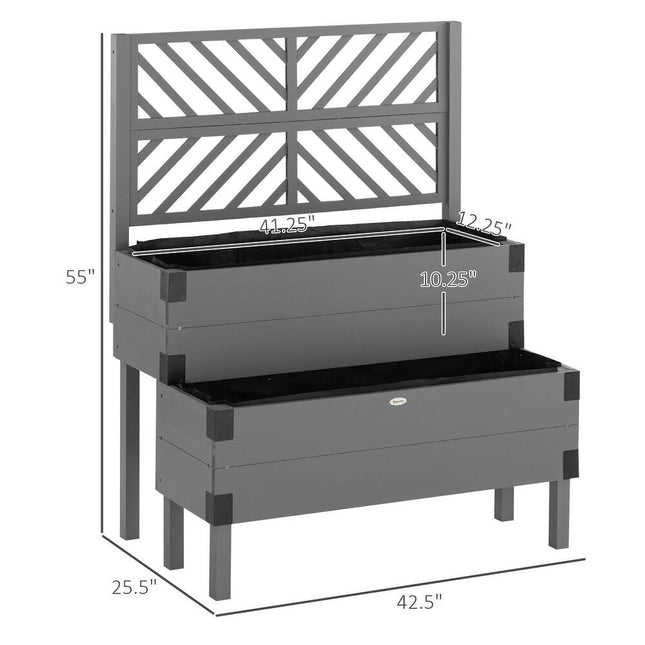 Wooden 2 Tier Raised Garden Bed with Trellis, Elevated Planter with Metal Corner Support