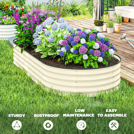 2PCS Galvanized Raised Garden Bed with Plant Support Stakes and Rubber Strap Edging