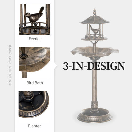 3-in-1 Resin Garden Pedestal – Bird Bath, Feeder & Planter, Bronze