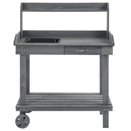 Wooden Potting Bench Work Table 36.25" x 17.75" x 46.75" with Wheels & Storage