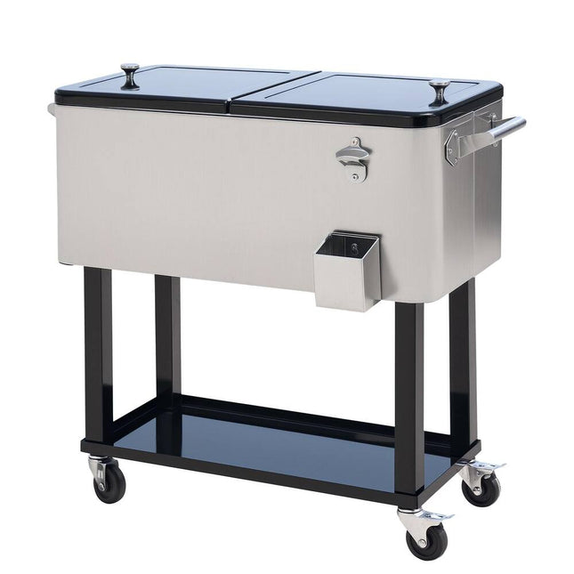 80 Quart Rolling Portable Stainless Steel Cooler Cart for Outdoor Parties