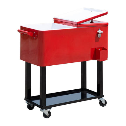 80-Quart Portable Rolling Ice Chest Cooler Red Outdoor Drink Cooler