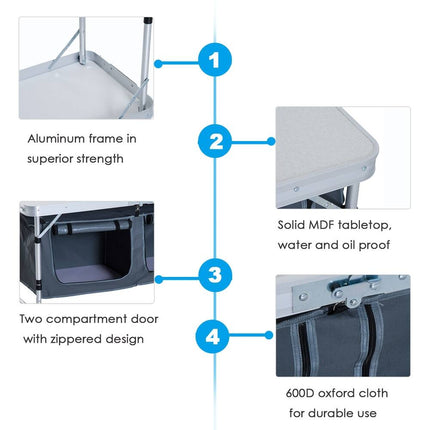 Aluminum Camping Folding Camp Table with Carry Handle and Storage Organizer Portable