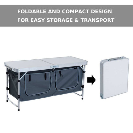 Aluminum Camping Folding Camp Table with Carry Handle and Storage Organizer Portable
