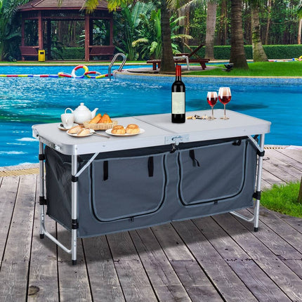 Aluminum Camping Folding Camp Table with Carry Handle and Storage Organizer Portable