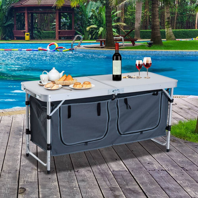 Aluminum Camping Folding Camp Table with Carry Handle and Storage Organizer Portable