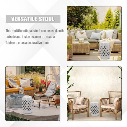 Ceramic Indoor Outdoor Lattice Garden Stool – Decorative Patio Accent Seat