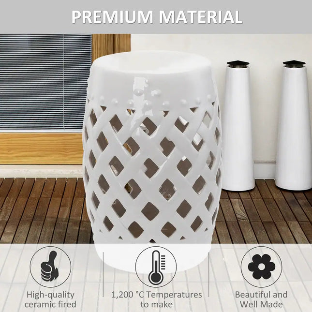 Ceramic Indoor Outdoor Lattice Garden Stool – Decorative Patio Accent Seat