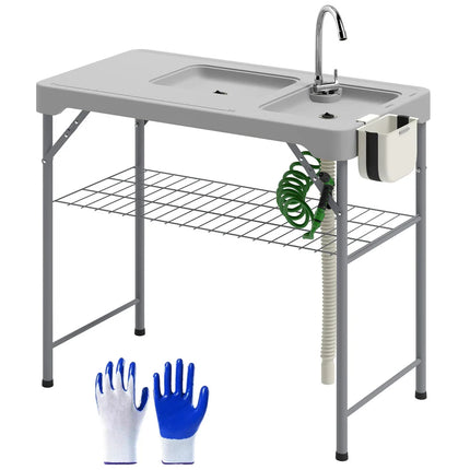 Folding Fish Cleaning Table w/ Sink Faucet Sprayer Camping Portable Station