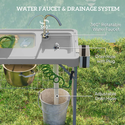 Folding Fish Cleaning Table w/ Sink Faucet Sprayer Camping Portable Station