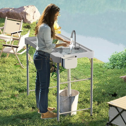 Folding Fish Cleaning Table w/ Sink Faucet Sprayer Camping Portable Station
