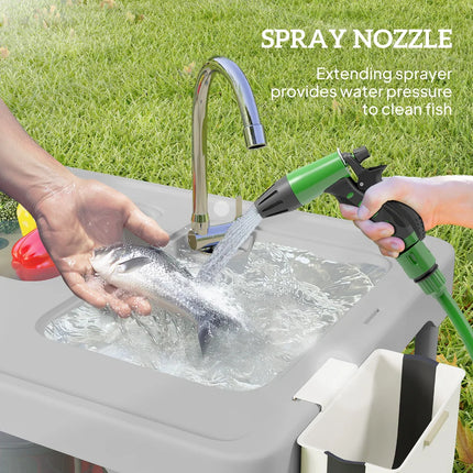 Folding Fish Cleaning Table w/ Sink Faucet Sprayer Camping Portable Station