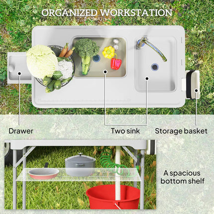 Folding Fish Cleaning Table w/ Sink Faucet Sprayer Camping Portable Station