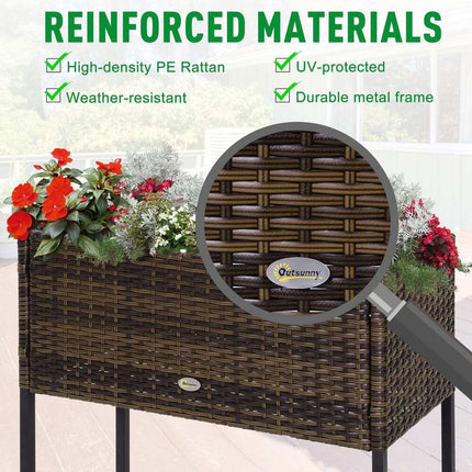 Indoor Outdoor Rattan Flower Planter Box with Tool Storage Rack 28 Inch High