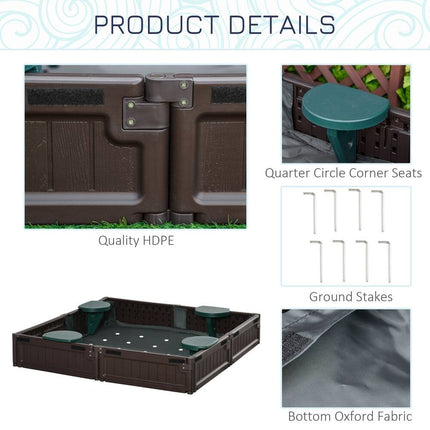 Shape-Shifting Reconfigurable Kids Sandbox with Cover Outdoor Plastic Brown