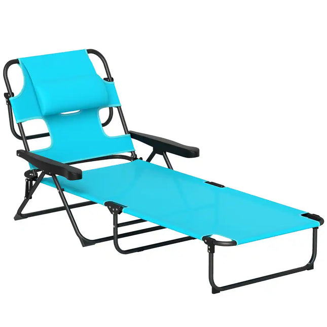 Outdoor Chaise Lounge Chair 4-Level Reclining Tanning Chair with Reading Hole