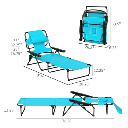 Outdoor Chaise Lounge Chair 4-Level Reclining Tanning Chair with Reading Hole