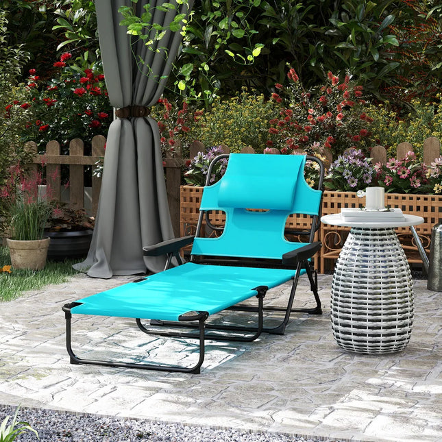 Outdoor Chaise Lounge Chair 4-Level Reclining Tanning Chair with Reading Hole