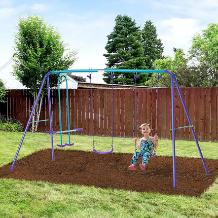 Outdoor Swing Set for Backyard – 2-Person & 2 Single Swings Playset