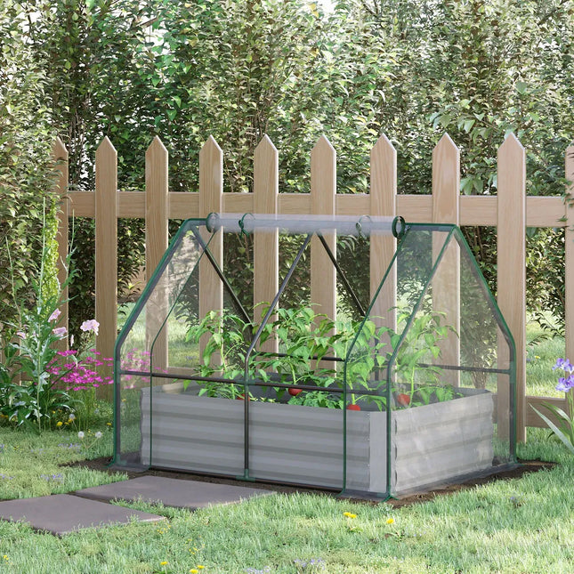 Raised Steel Garden Bed with Greenhouse Cover – 50"x37.5"x36.25"