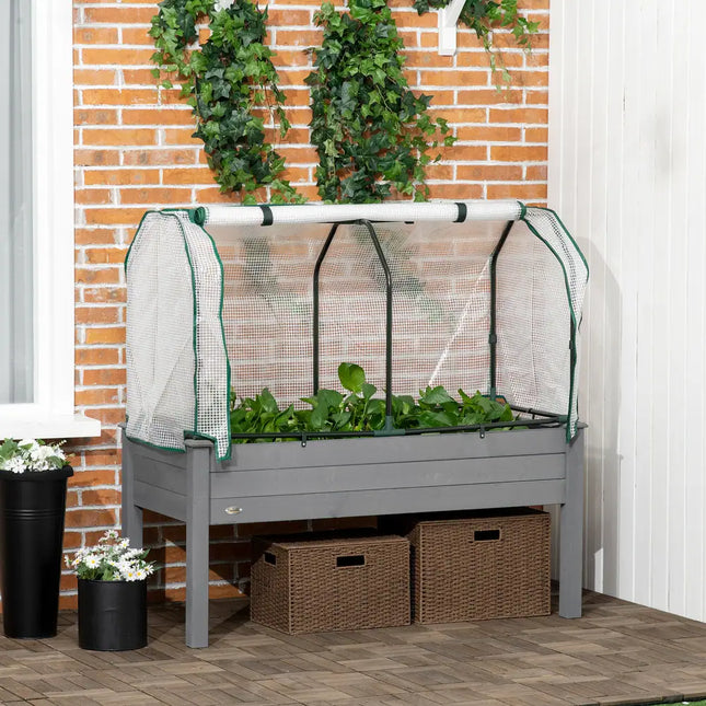 Raised Garden Bed with PE Greenhouse Cover for Outdoor Herbs and Vegetables