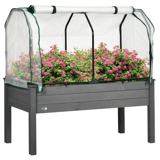 Raised Garden Bed with PE Greenhouse Cover for Outdoor Herbs and Vegetables