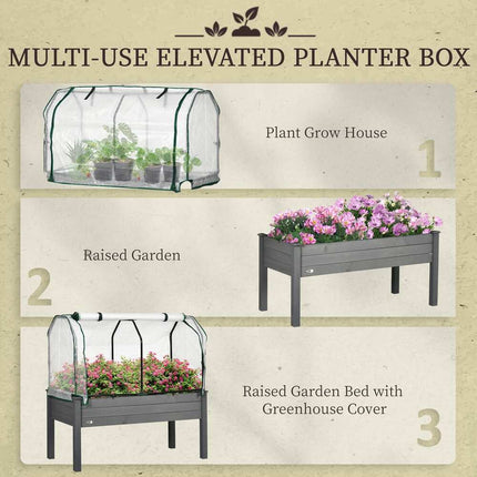 Raised Garden Bed PE Greenhouse Cover Elevated Planter Box for Herbs Vegetables Grey