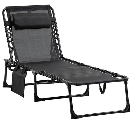 Reclining Lounge Chair Portable Sun Lounger Folding Camping Cot Pillow