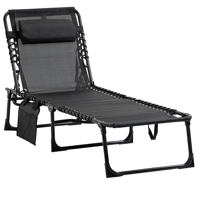 Reclining Lounge Chair Portable Sun Lounger Folding Camping Cot Pillow