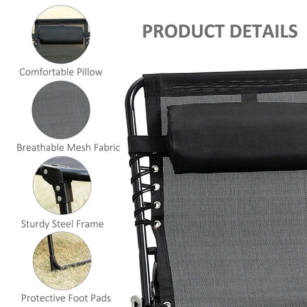 Reclining Lounge Chair Portable Sun Lounger Folding Camping Cot Pillow