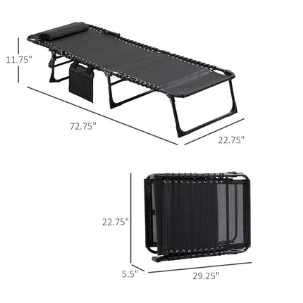 Reclining Lounge Chair Portable Sun Lounger Folding Camping Cot Pillow