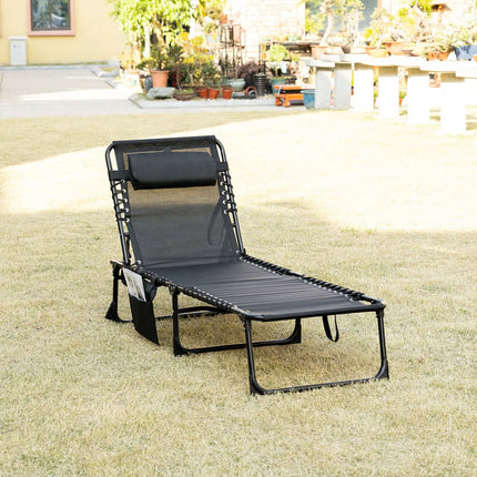Reclining Lounge Chair Portable Sun Lounger Folding Camping Cot Pillow