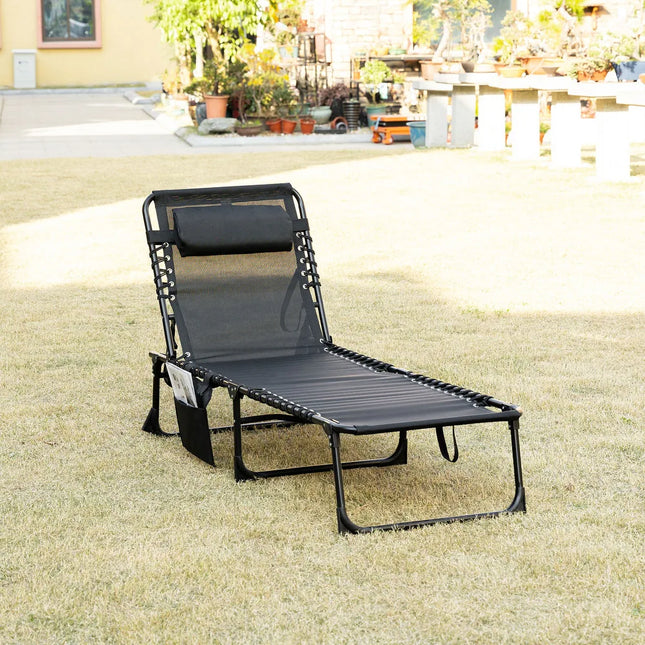 Reclining Lounge Chair Portable Sun Lounger Folding Camping Cot Pillow