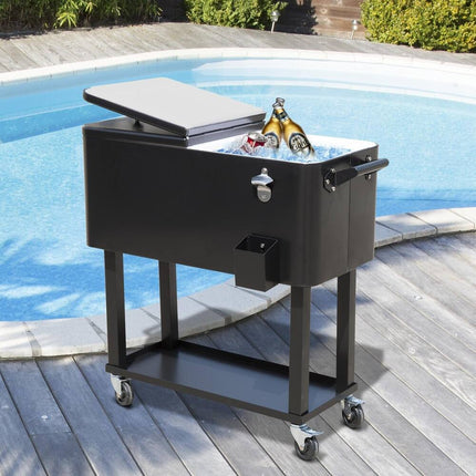 Rolling Ice Chest Portable Patio Party Drink Cooler Cart with Wheels