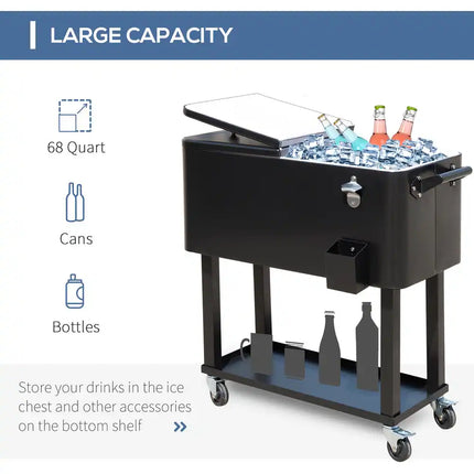 Rolling Ice Chest Portable Patio Party Drink Cooler Cart with Wheels
