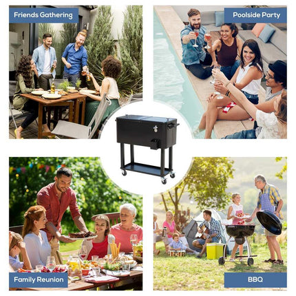 Rolling Ice Chest Portable Patio Party Drink Cooler Cart Outdoor Beverage Storage Black