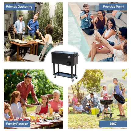 Rolling Ice Chest Portable Patio Party Drink Cooler Cart with Wheels