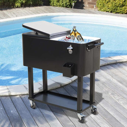 Rolling Ice Chest Portable Patio Party Drink Cooler Cart Outdoor Beverage Storage Black