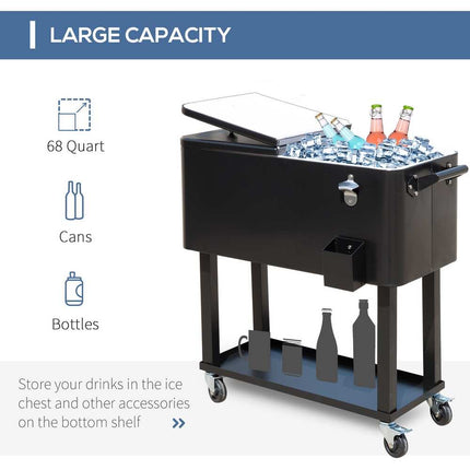 Rolling Ice Chest Portable Patio Party Drink Cooler Cart Outdoor Beverage Storage Black