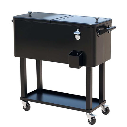 Rolling Ice Chest Portable Patio Party Drink Cooler Cart Outdoor Beverage Storage Black
