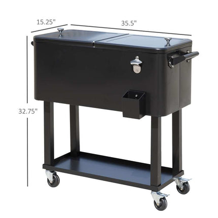 Rolling Ice Chest Portable Patio Party Drink Cooler Cart Outdoor Beverage Storage Black