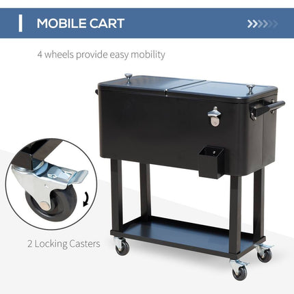 Rolling Ice Chest Portable Patio Party Drink Cooler Cart with Wheels