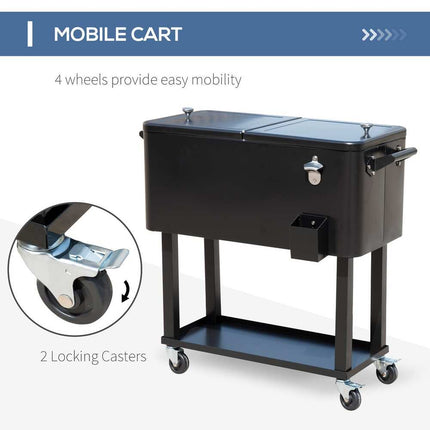 Rolling Ice Chest Portable Patio Party Drink Cooler Cart Outdoor Beverage Storage Black