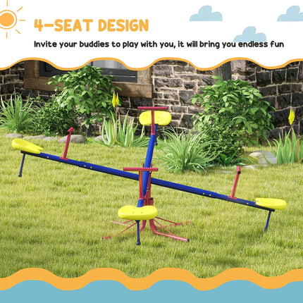 Teeter Totter Outdoor Seesaw 4 Seat Playground Toy for Kids Ages 3-8
