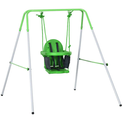 Toddler Swing Set with Metal Stand Safety Belt Indoor Outdoor Green