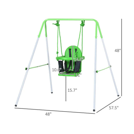 Toddler Swing Set with Metal Stand Safety Belt Indoor Outdoor Green