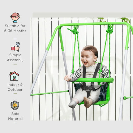Toddler Swing Set with Metal Stand Safety Belt Indoor Outdoor Green